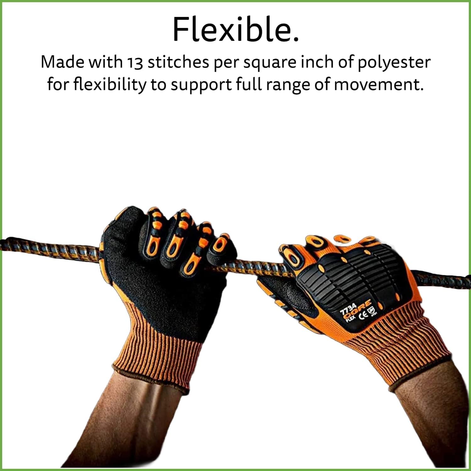 Cordova 7734 OGRE-Flex 13-Gauge Gloves,Hi-Vis Orange Polyester Shell,TPR Protectors,Nitrile Coating, Reinforced Thumb Crotch