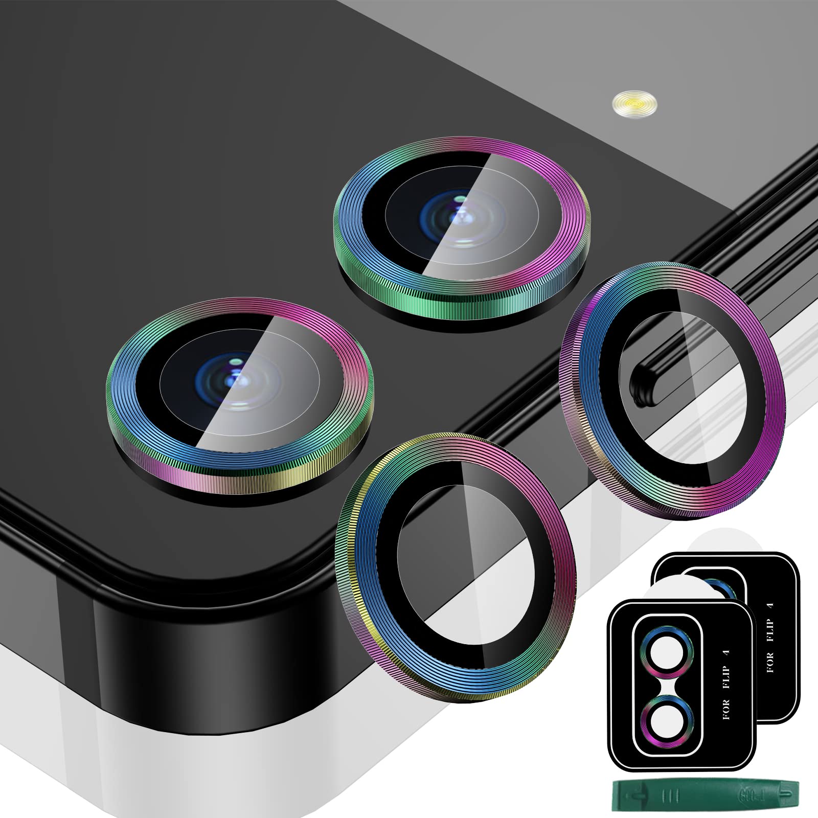 JOLOJO [2 Pack Alloy Metal Camera Lens Protector Tempered Glass Compatible for Samsung Galaxy Z Fild 4,[Anti-Scratch] Screen Protector Shatter/Water/Fog-Proof Ultra Clear Ring Cover Case- Colourful
