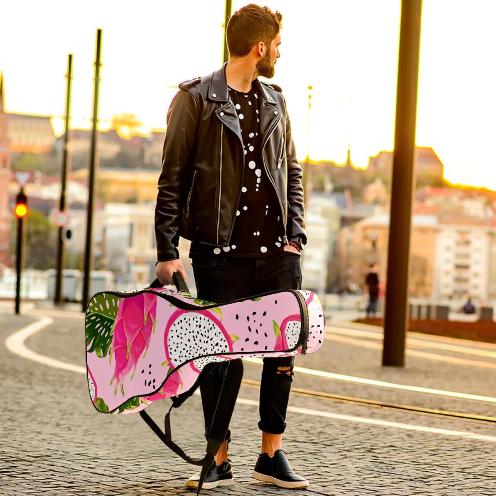 Torba na gitarę akustyczną Wodoodporny plecak na gitarę Gruby miękki wyściełany Pitaya Klasyczna obudowa na gitarę, wielobarwny, 42.9x16.9x4.7 in, Organizer do torby