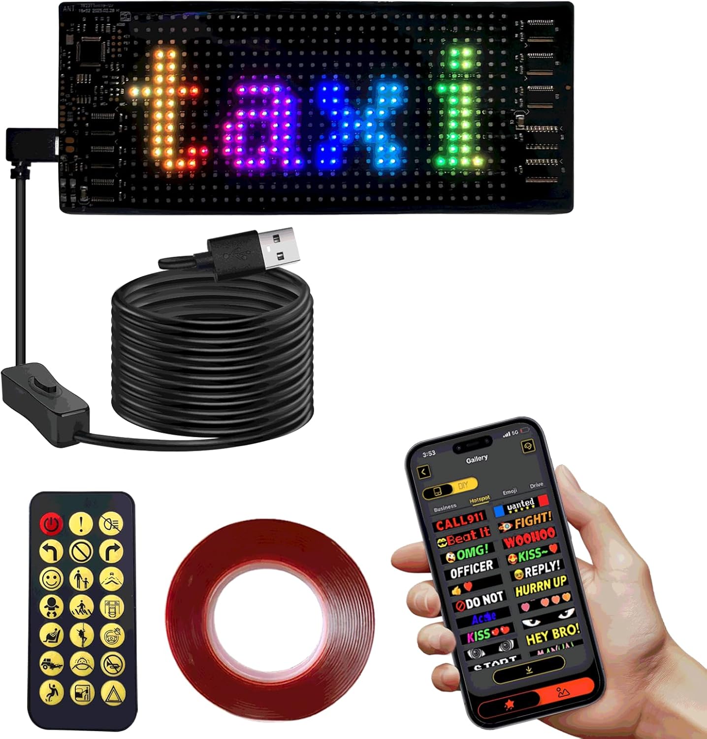 Programmable LED Sign with Bluetooth APP Control, “6.81x2.75” Inch Flexible LED Matrix Panel for Scrolling Text & Animation - USB 5V Powered for Car, Shop, Party