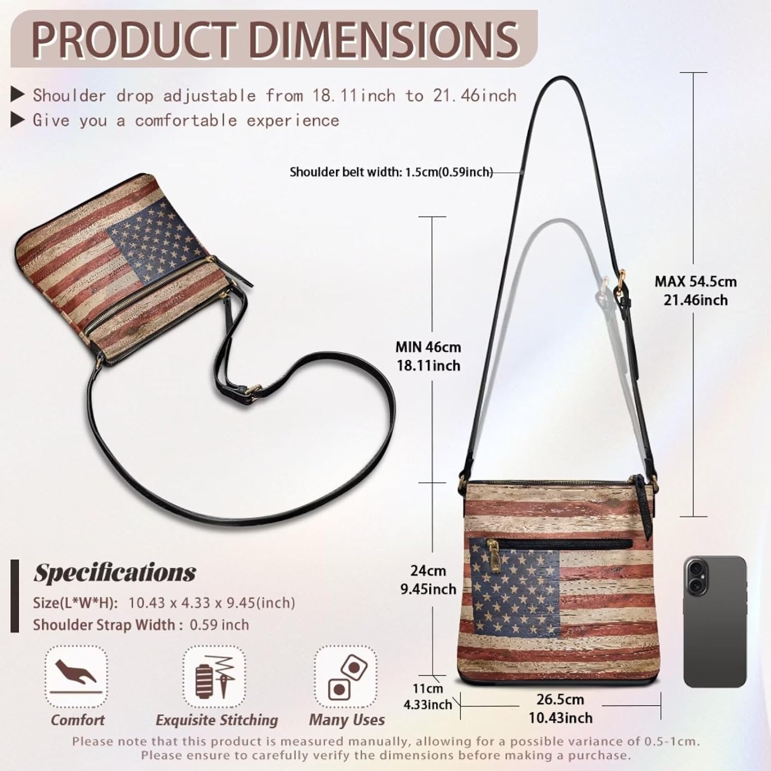 WELLFLYHOM Semiquincentennial Leather Crossbody Purses for Women Travel Patriotic Eagle Multi Pockets PU Hobo Handbags