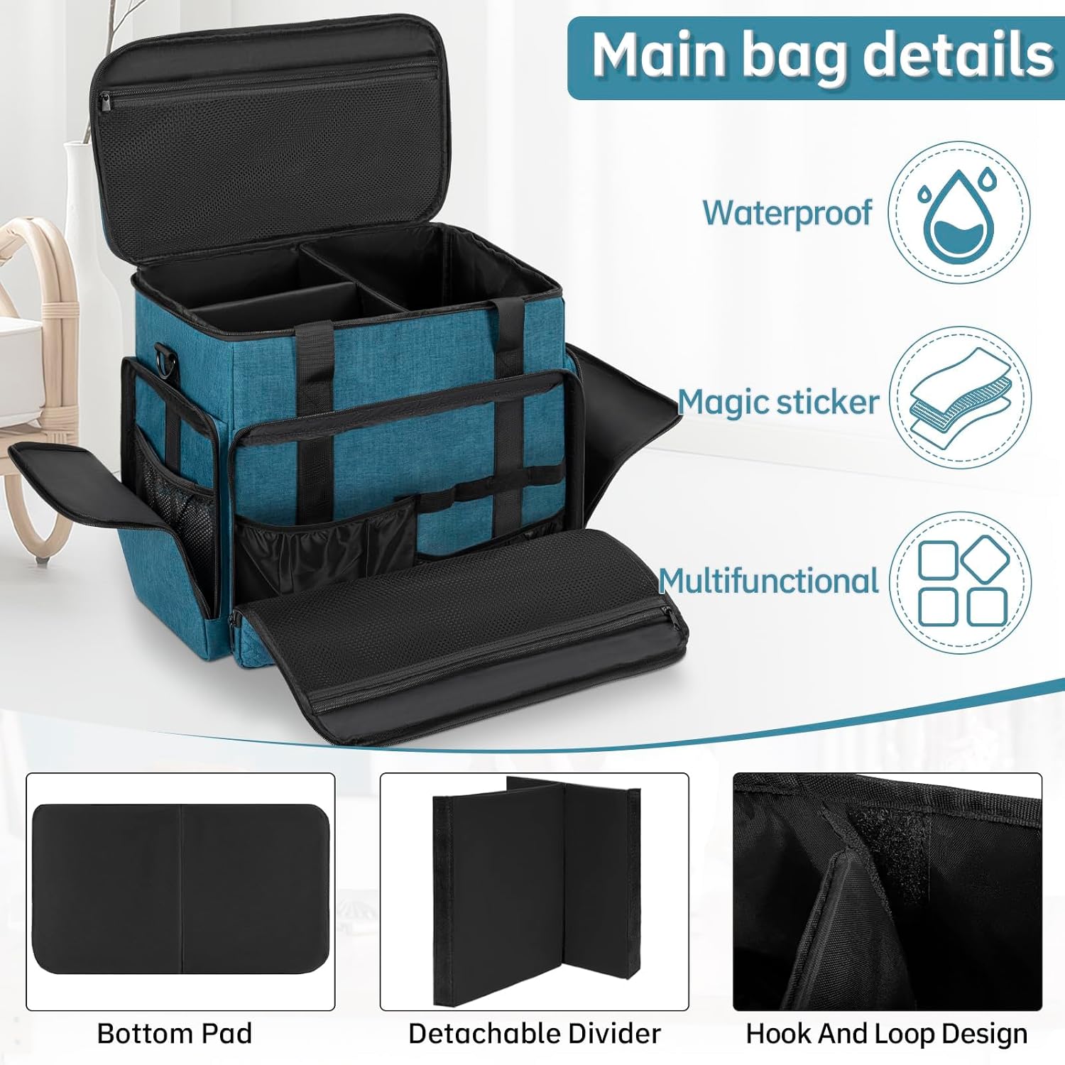 Extra Large Makeup Case with 4 Removable Pouches, Professional Make up Train Case,Travel Cosmetic Bag for Makeup Artist with Shoulder Strap and Handle （Blue）（Bag only）
