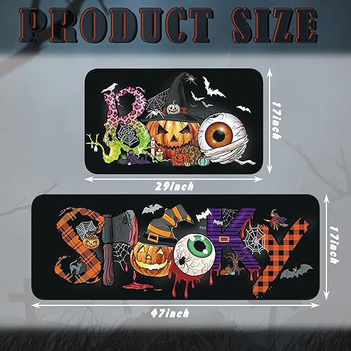 Miniatura 2 de Ceenna Juego de 2 alfombras y tapetes de cocina de Halloween, tapete antideslizante con corredor de Halloween, lindos tapetes de cocina para el