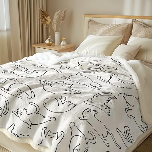 Miniatura 2 de Sleepwish - Manta de gatos para adultos y niños, bonita, estilo Kawaii, para regalo para amantes de los gatos, mullida, suave, con forro sherpa,