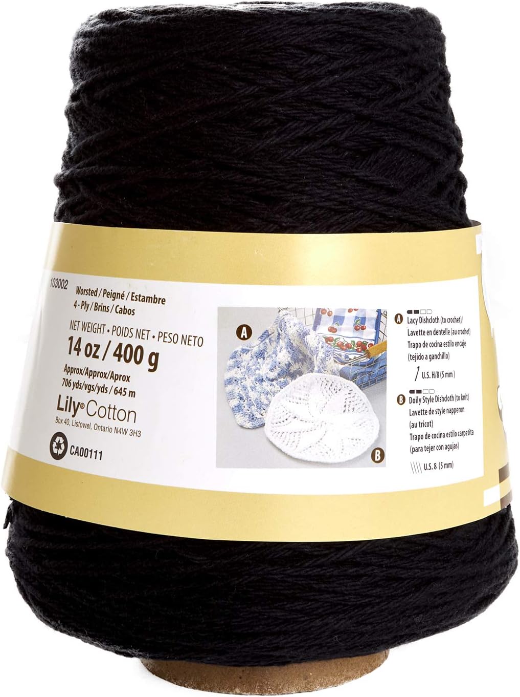 Lily Sugar'n Cream Cone Yarn, Black