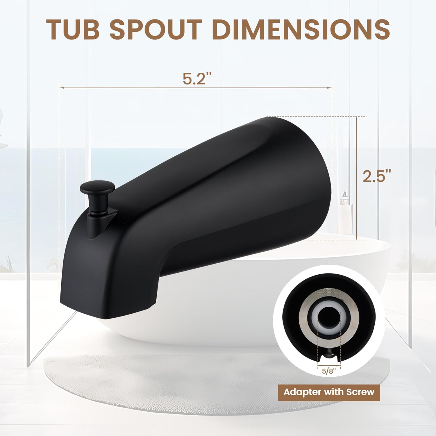 Bath Tub Spout, Plastic Slip-On Wall Front Mount, Fits 1/2'' Copper Pipe (4 Inch Reach), Includes Hex Wrench, Matte Black