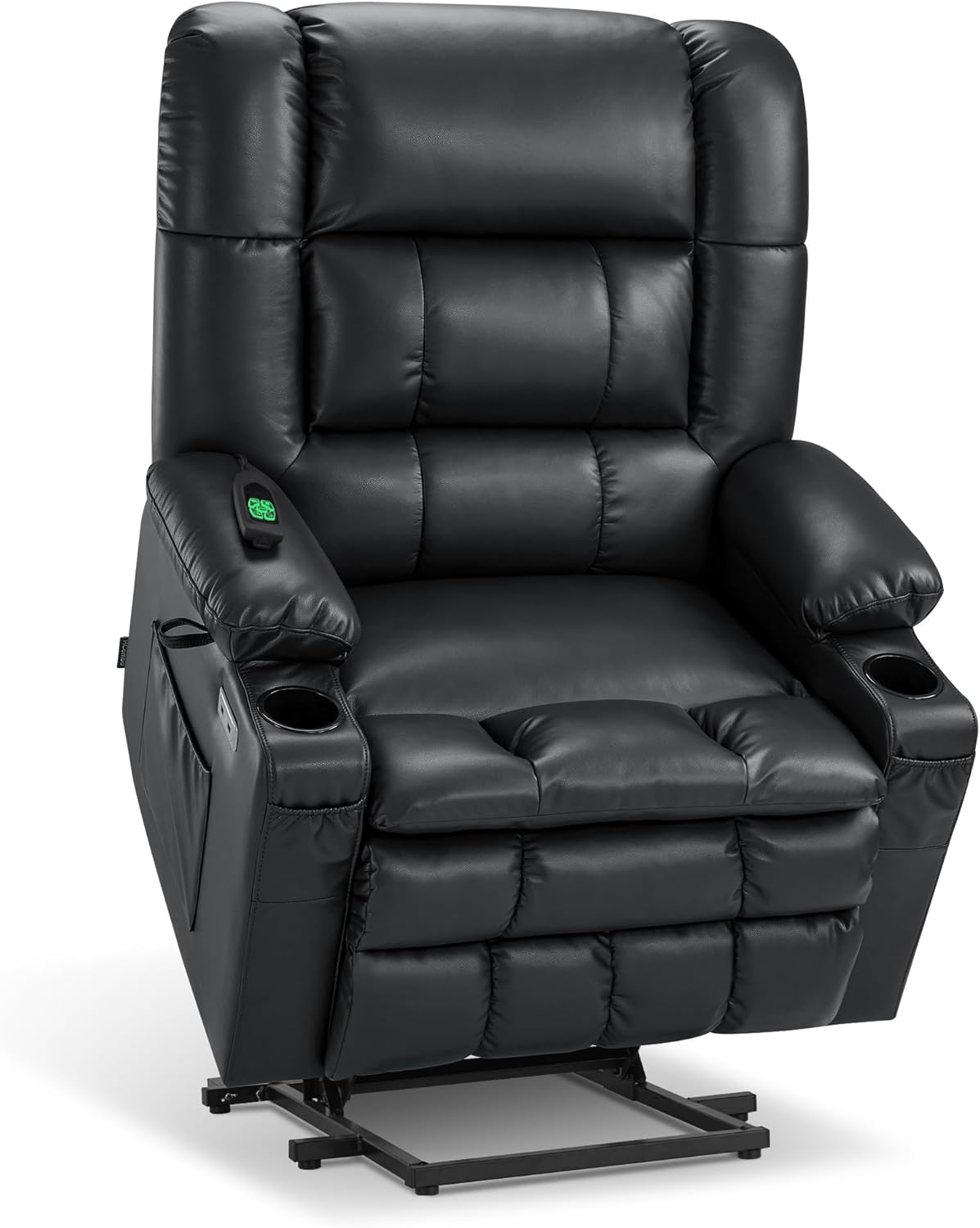 MCombo Dual Motor Power Lift Recliner Chair for Elderly, Lay Flat Lift Chair with Heat and Massage, Oversized Lift Recliner for Big and Tall, Faux Leather R7891 (Black, Oversized)