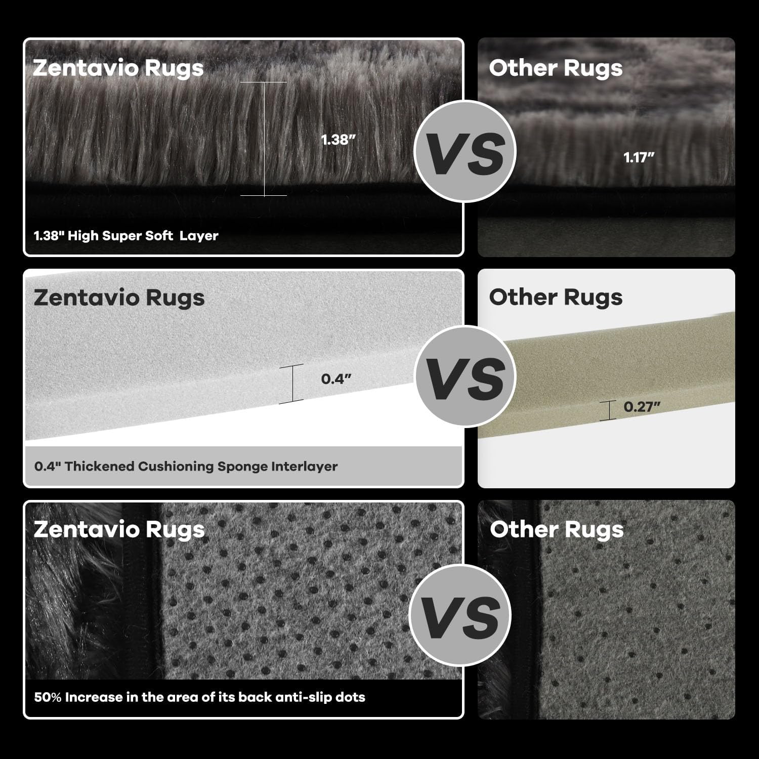 Zentavio Black and Grey Area Rugs for Living Room Large Men Room Carpet 9x10;Bedroom Fluffy Furry Shag Aesthetic Plush High Pile Floor Rug for Kids Room Dorm Home Decor Gray Tie-dyed Black Grey 5' x 8' (Rectangular)