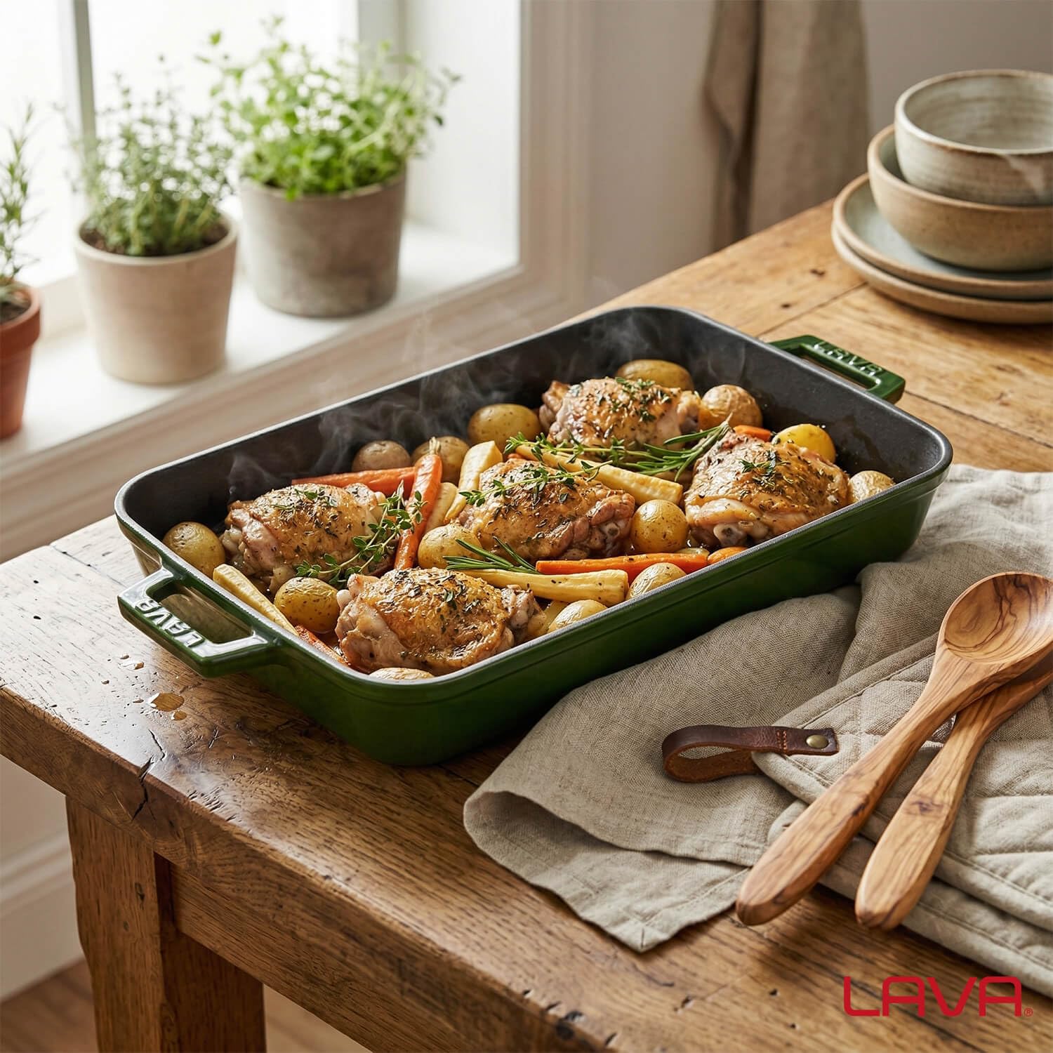 Serie Lava Premium - Gußrost und Backblech, rechteckig, 26x40 cm, Majolic Green