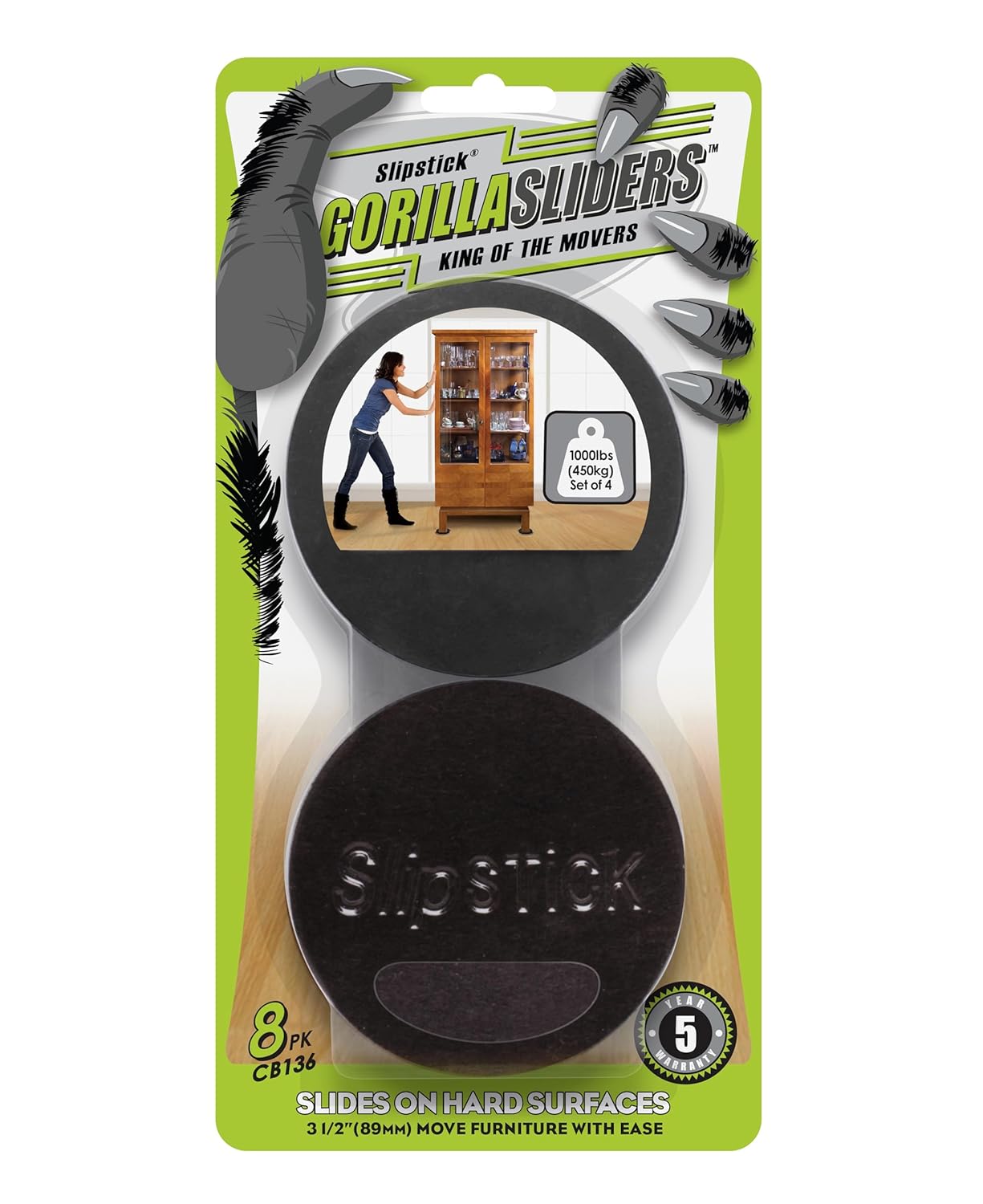 GorillaSliders Premium Felt Furniture Sliders for Hardwood Floors 8 Pack Reusable 3-1 2 Round Felt Furniture Movers for