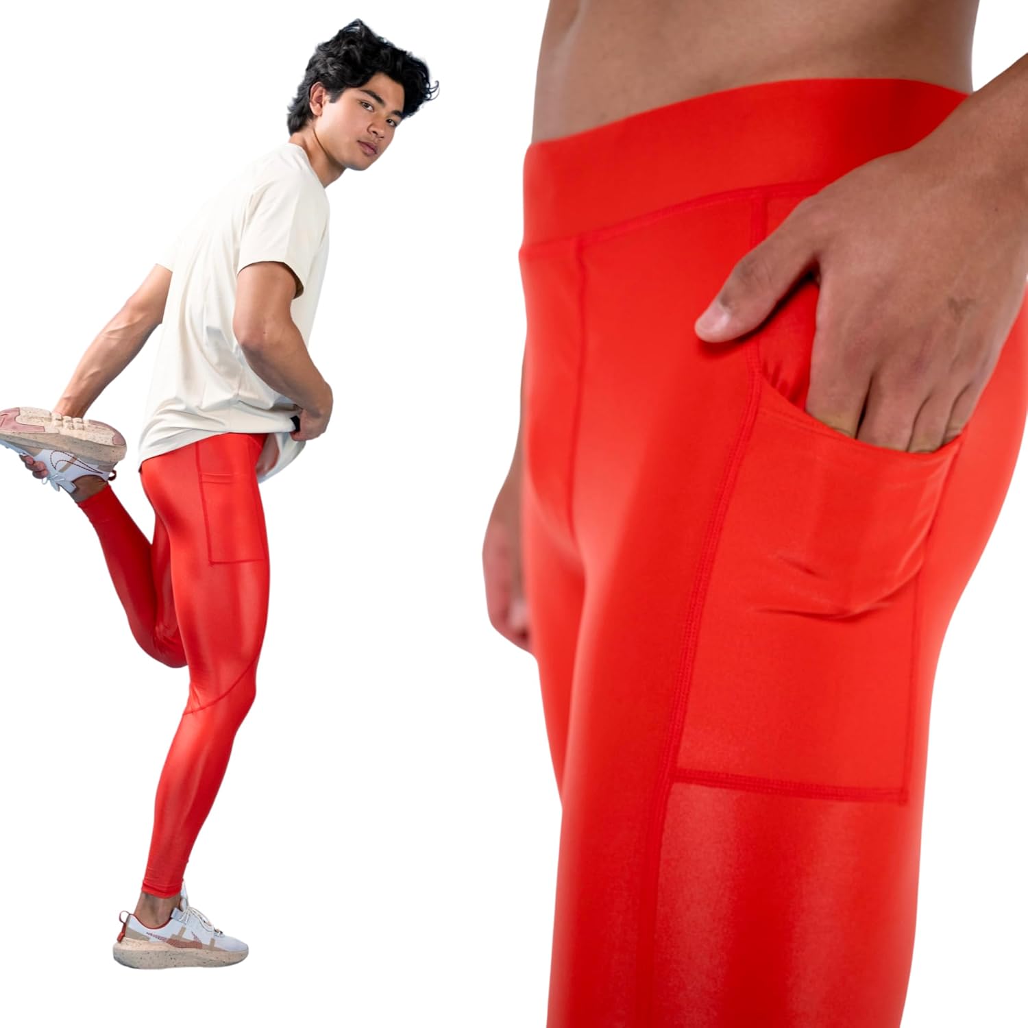 Kapow Meggings Shiny Performance Leggings - Compression Pants for Men with Pockets - Image 4