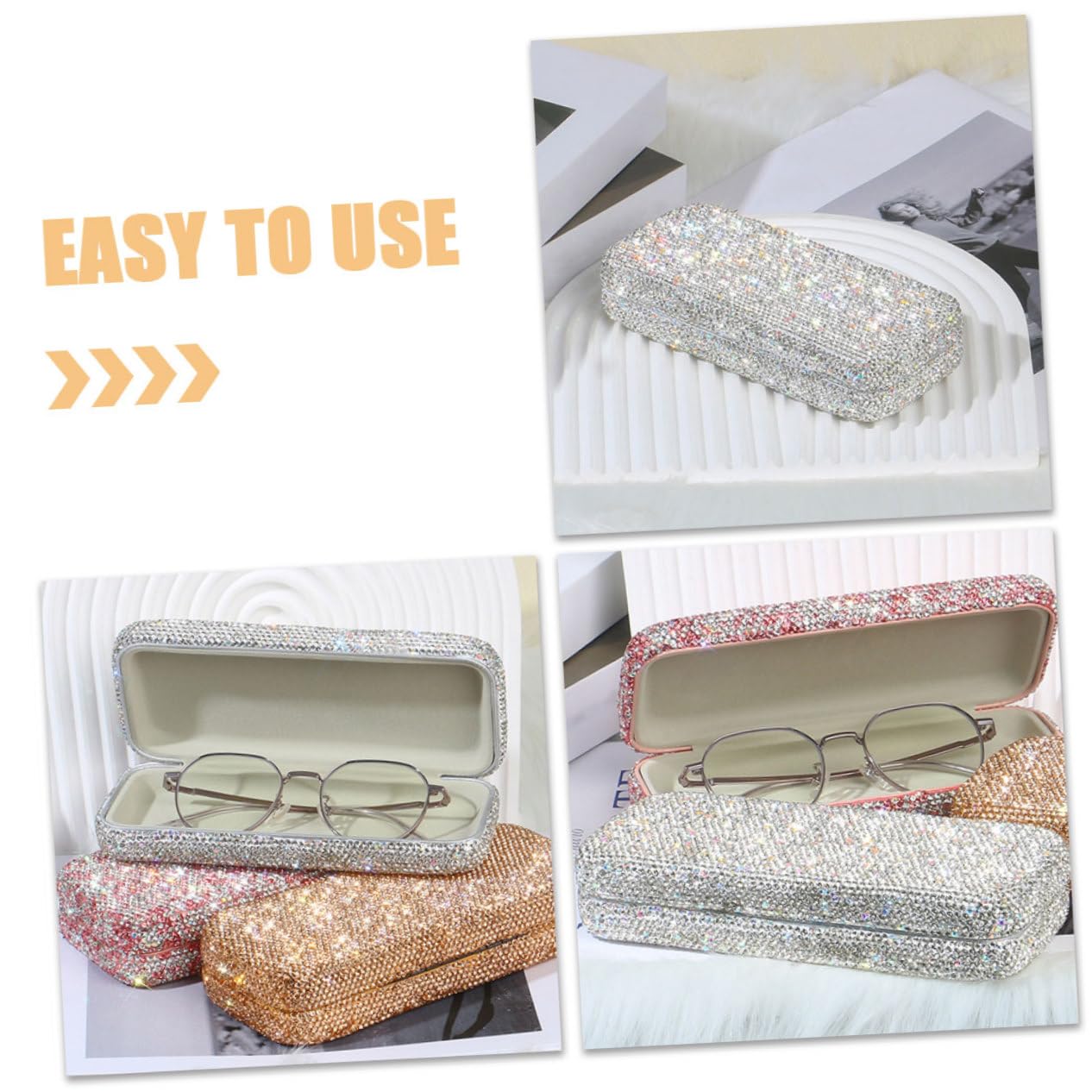 5stücke Rhinestone Brillenetui Für Auto Tragbarer Eyewear Organizer Hartschaliges Design Mit Weicher Innenauskleidung Stilvolles Accessoire Für Sonnenbrillen Und Brillen
