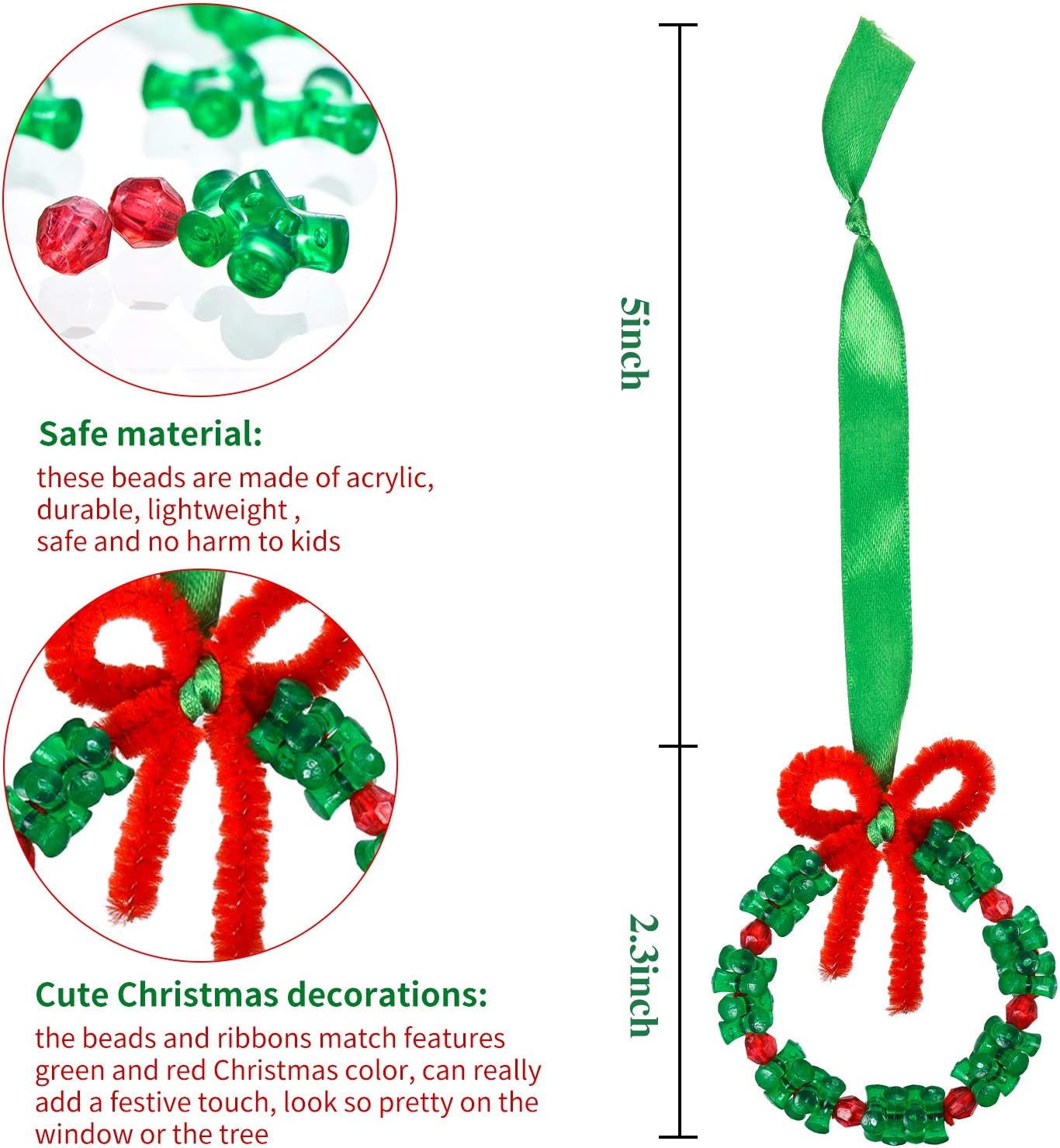 48 Sets Christmas Beaded Ornament Kit DIY Craft Bead Christmas Tree Hanging Decorations for Craft Wreath Holiday Party Xmas Tree Decor