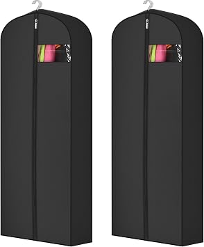 2 Pcs 10" Gusseted Garment Bags for Hanging Clothes Dress Bags for Gowns Long Closet Waterproof Garment Covers Wedding Dress Cover Traveling Clothes ProtectorBlack,65 Inch