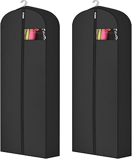 2 Pcs 10" Gusseted Garment Bags for Hanging Clothes Dress Bags for Gowns Long Closet Waterproof Garment Covers Wedding Dress Cover Traveling Clothes Protector(Black,65 Inch)