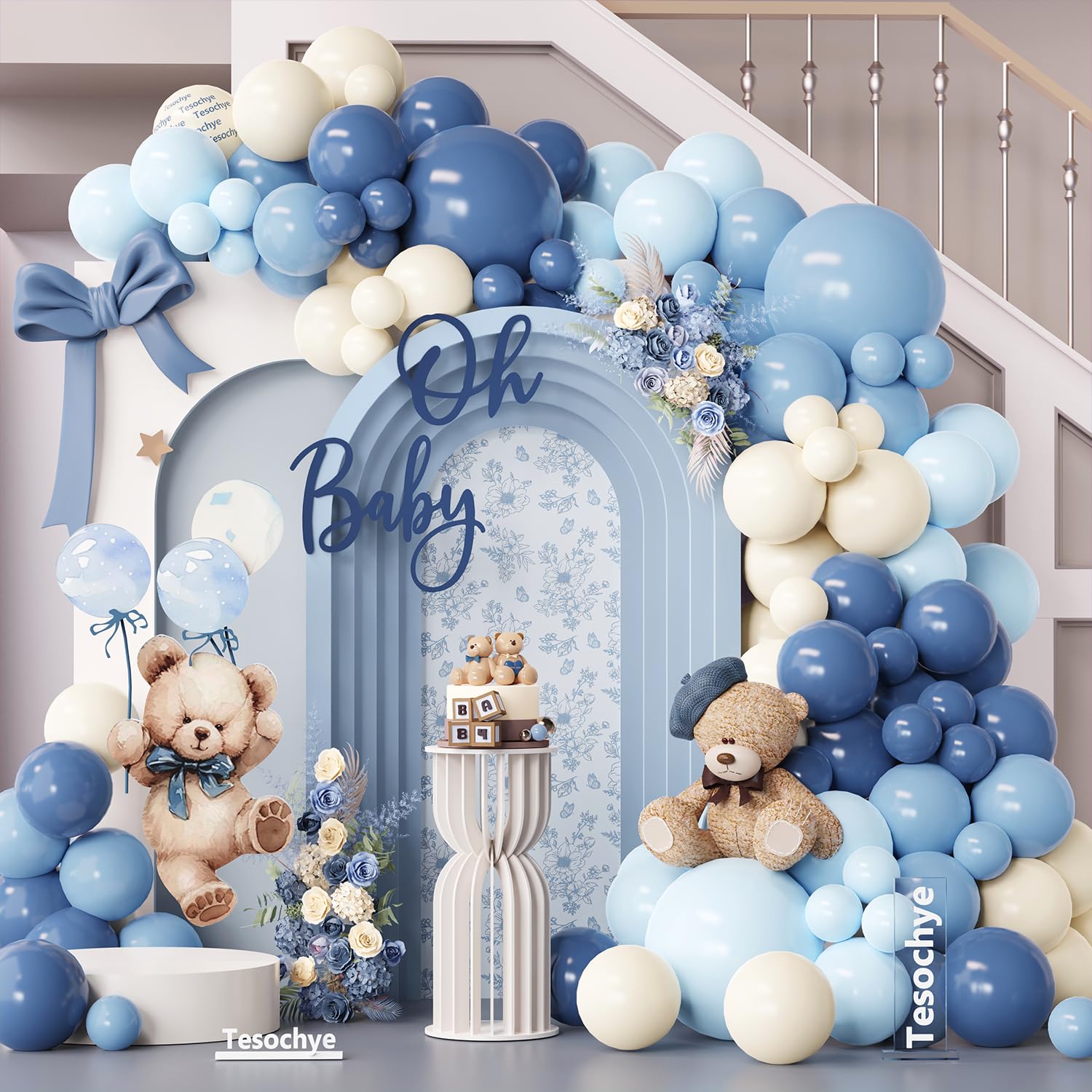 Dusty Blue Balloon Arch Garland Kit, 141pcs Dusty Blue & Ivory White Balloons for Baby Showers, Gender Reveals & Birthdays