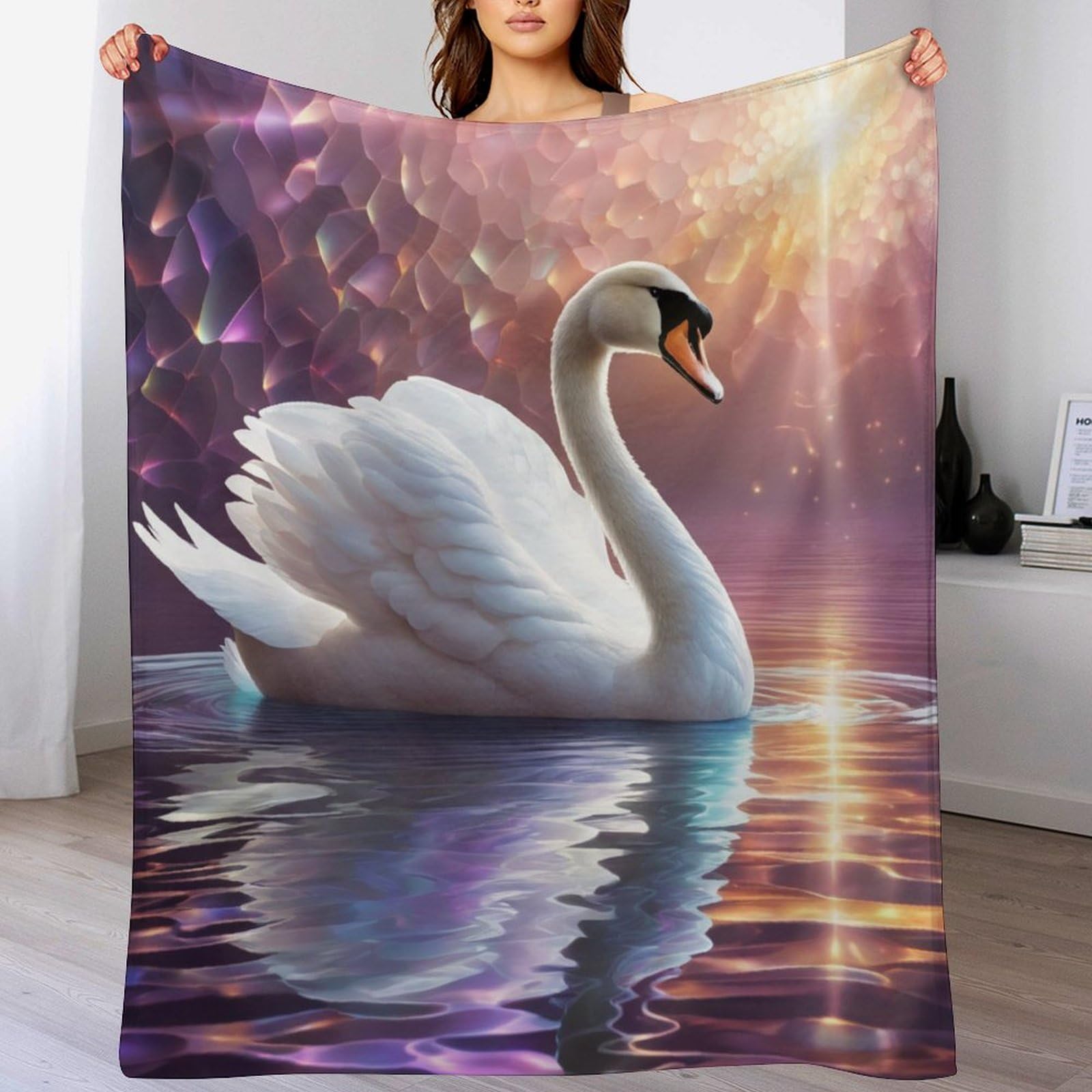 Couverture cygne 180x200cm lavable en machine pour grand lit deux places confortable