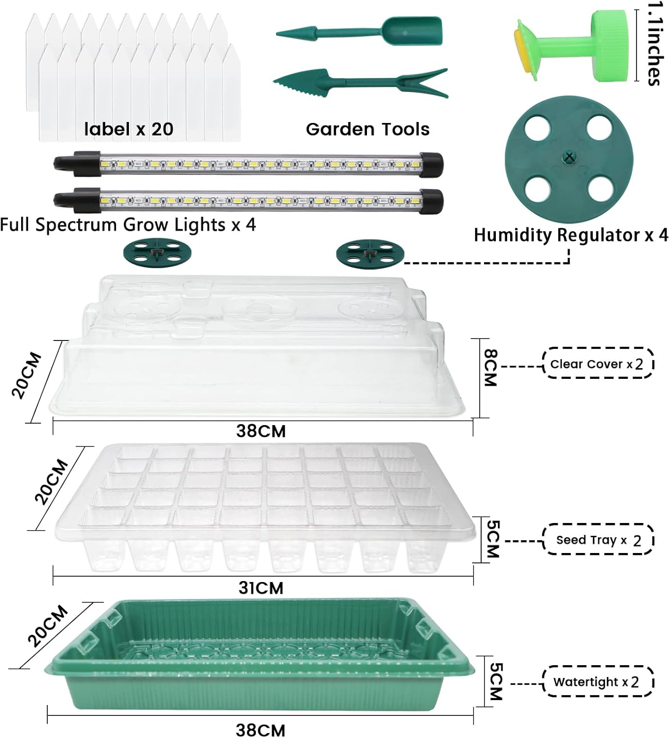 MQUPIN 80 Cells Seed Starter Tray with Grow Light,2 Pack Seedling Starter Kit,Adjustable Humidity Plant Starter Set with Dome and Base for Seeds Growing Starting : Patio, Lawn & Garden