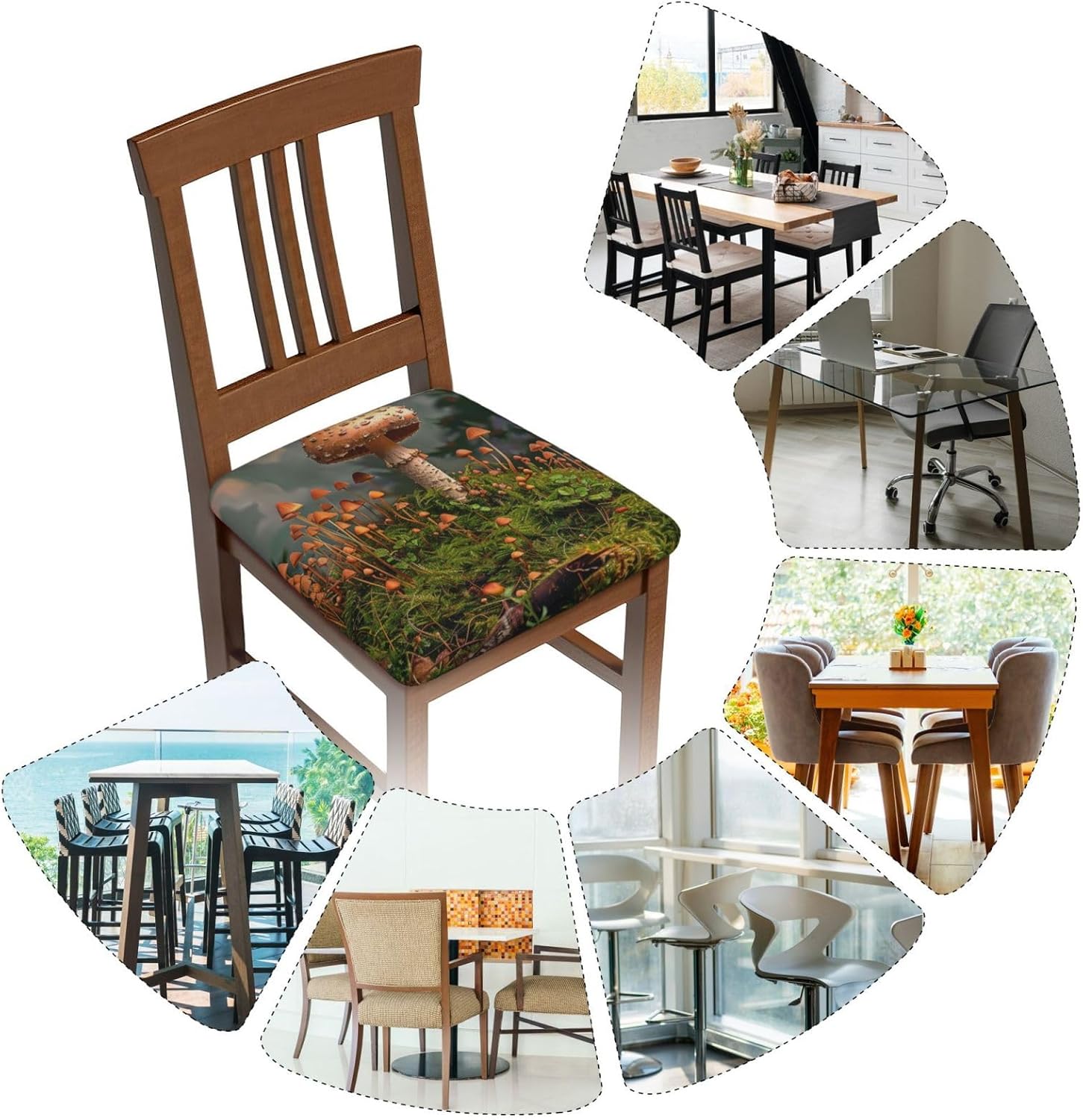 Wild Mushroom Print Square Cushion Covers 6 Pcs Set Elastic Non-Slip Seat Cushion Slipcovers Pet Furniture Protectors for Chair, Sofa