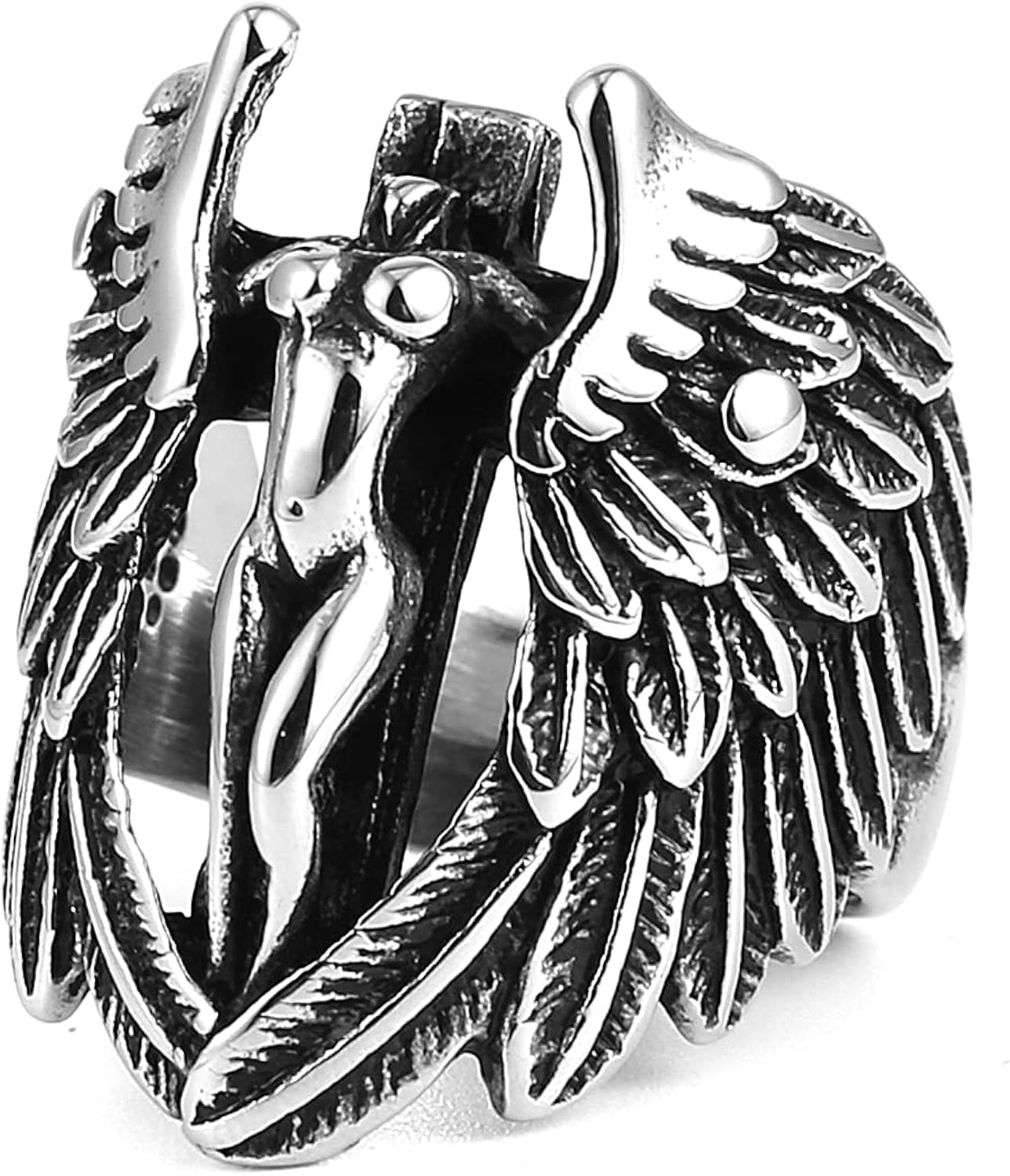 HZMAN Vintage Archangel Goddess Feather Angel Wing Stainless Steel Ring