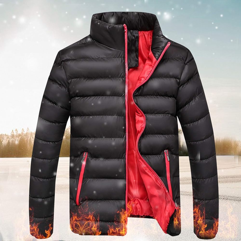 Mens Winter Jacket Casual Mock Neck Zip Up Down Coat Padded