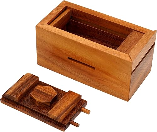 Vista 4 de BSIRI Canopic - Caja de madera desafiante rompecabezas mentales y uso como caja de dinero, caja de joyería, caja de bloqueo de rompecabezas 3D