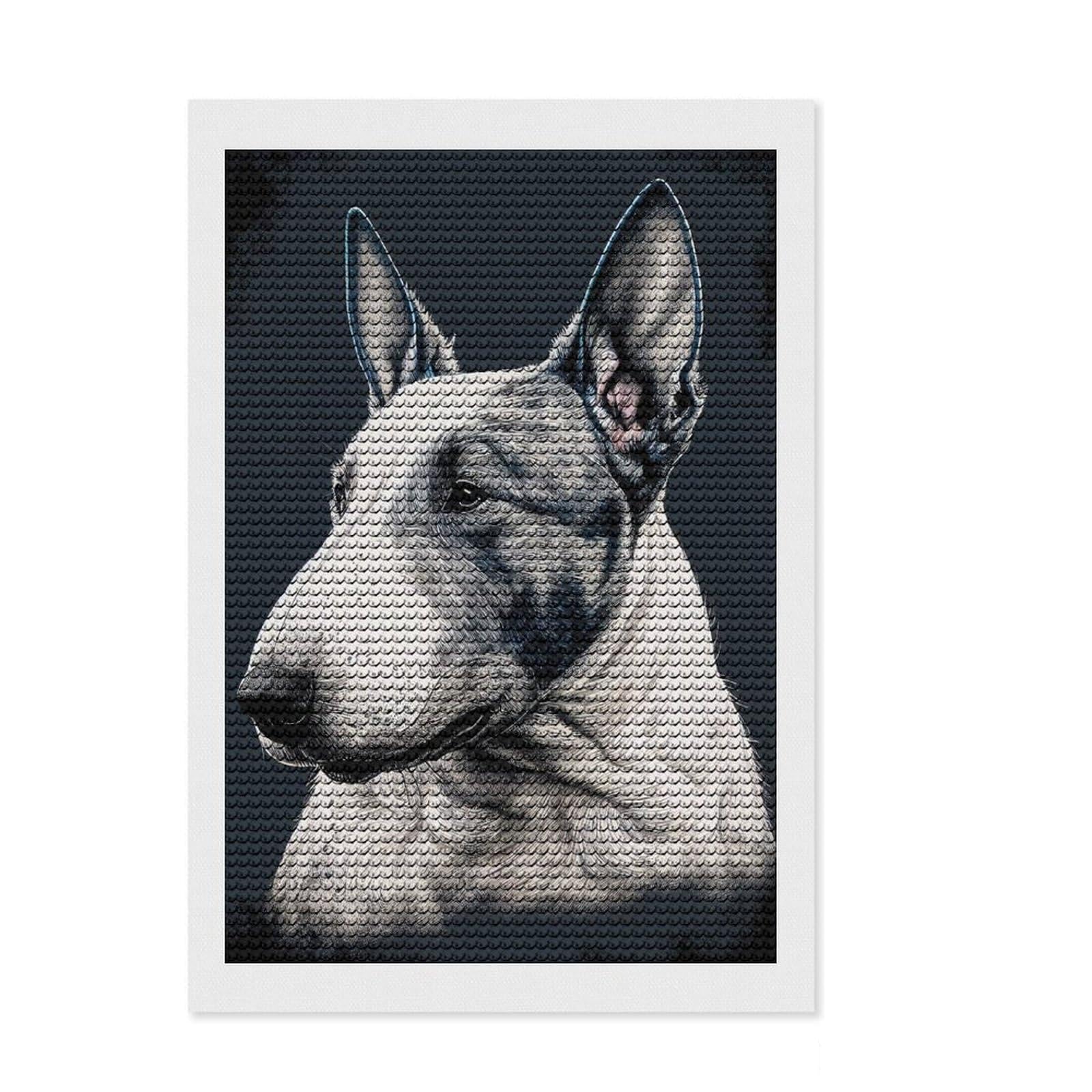Junmoney Bull Terrier Dog Portrait Diamond Art Canvas 8"x12", for Creative Relaxation, Pleasing Wall Art Project, Aesthetic Room Decor, Christmas Gift
