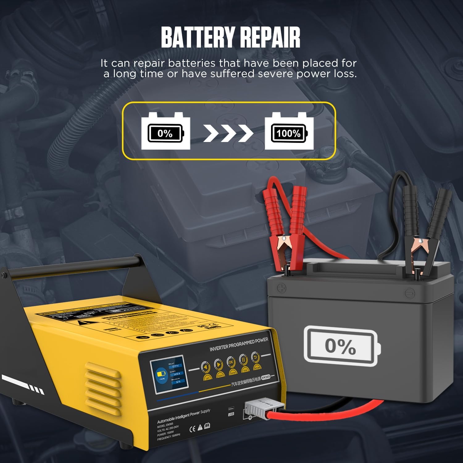 Fully Automatic Car Battery Charger, 3 in 1 Inverter Programming Power Supply & Charger & Starter, Flash Reprogramming Power Supply, Fast Charging, Vehicle Jump Start, Battery Repair