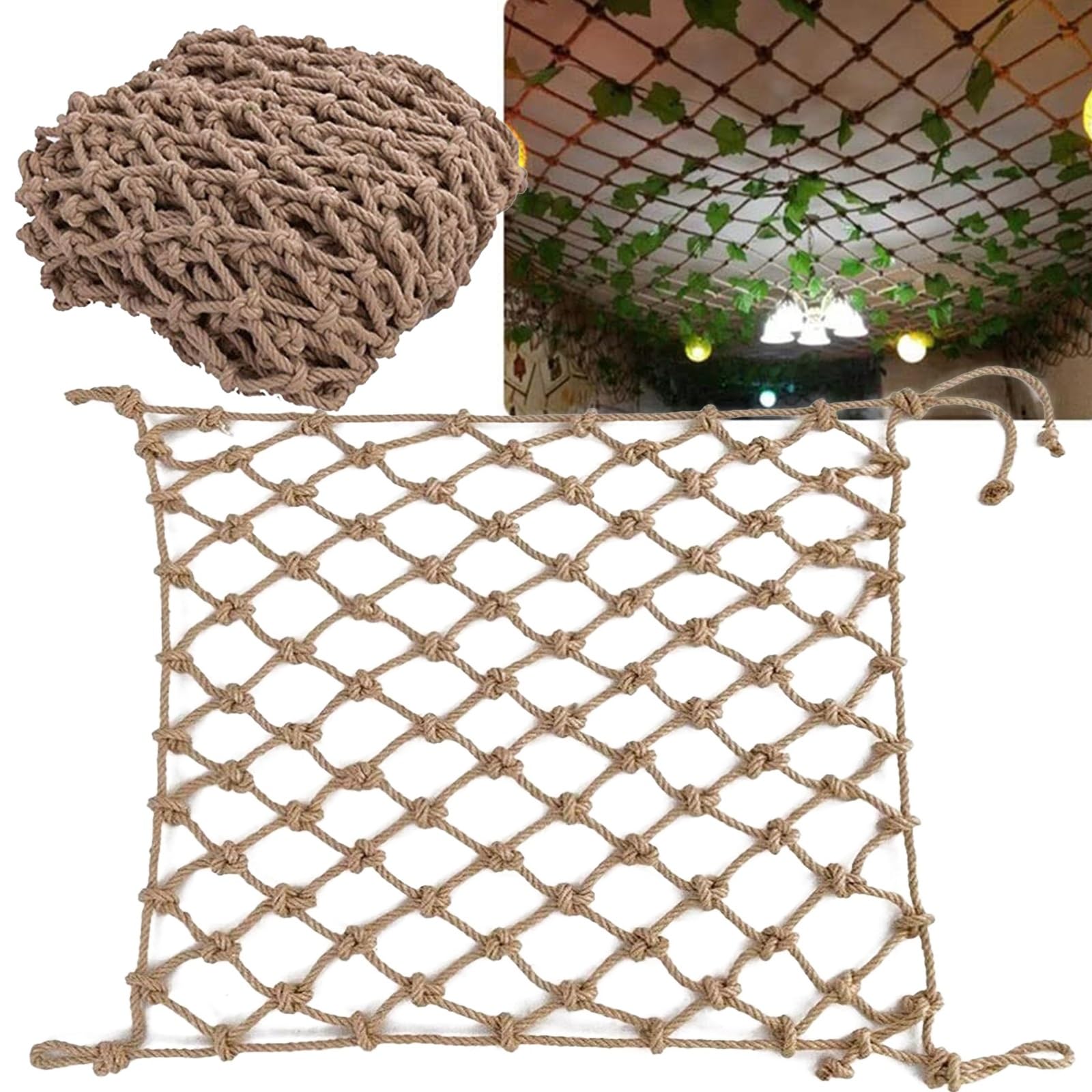 Lwjsocp Brown Climbing Frame Net 3X13ft - Rope Netting For Playground, Rock Ladder Wall, Tree House Playset, Stair Railing Safety Net (1Cm Diameter)