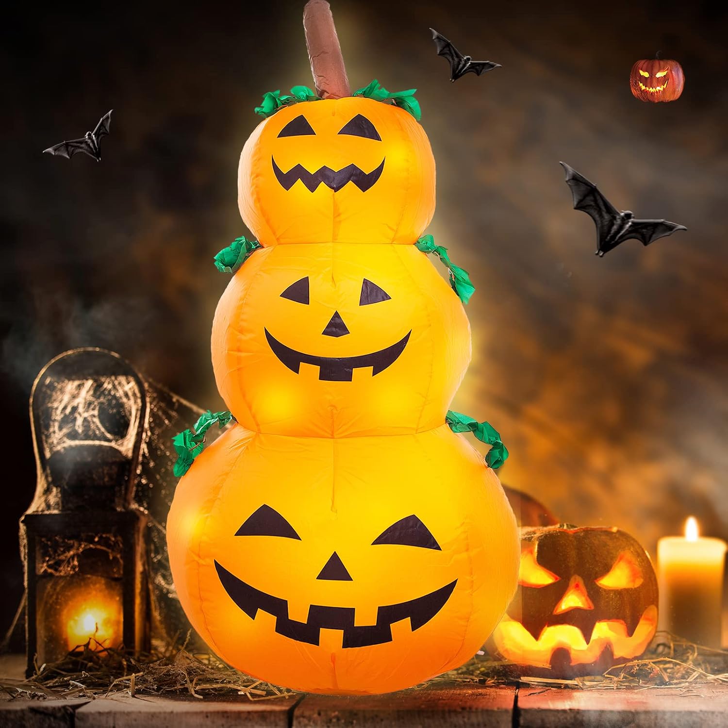 Athoinsu 4ft Lighted Halloween Pumpkin Lantern Inflatables