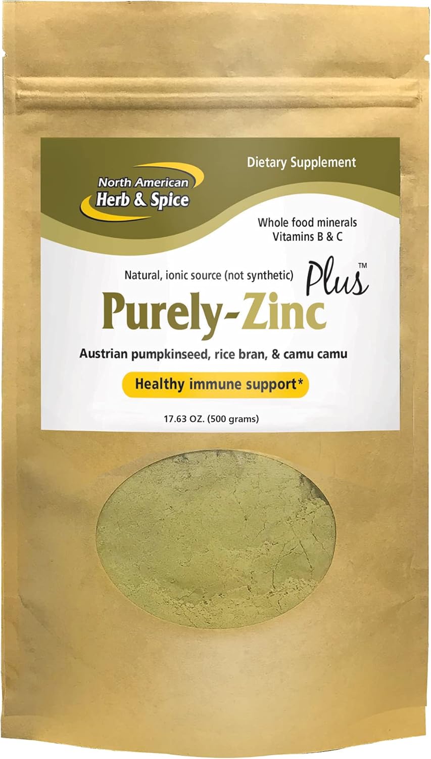 NORTH AMERICAN HERB & SPICE Purely-Zinc Plus - 17.63 oz - Whole Food Zinc Supplement - Healthy Immune Support - Austrian Pumpkin Seed, Rice Bran & Camu Camu - Non-GMO - 18 Servings