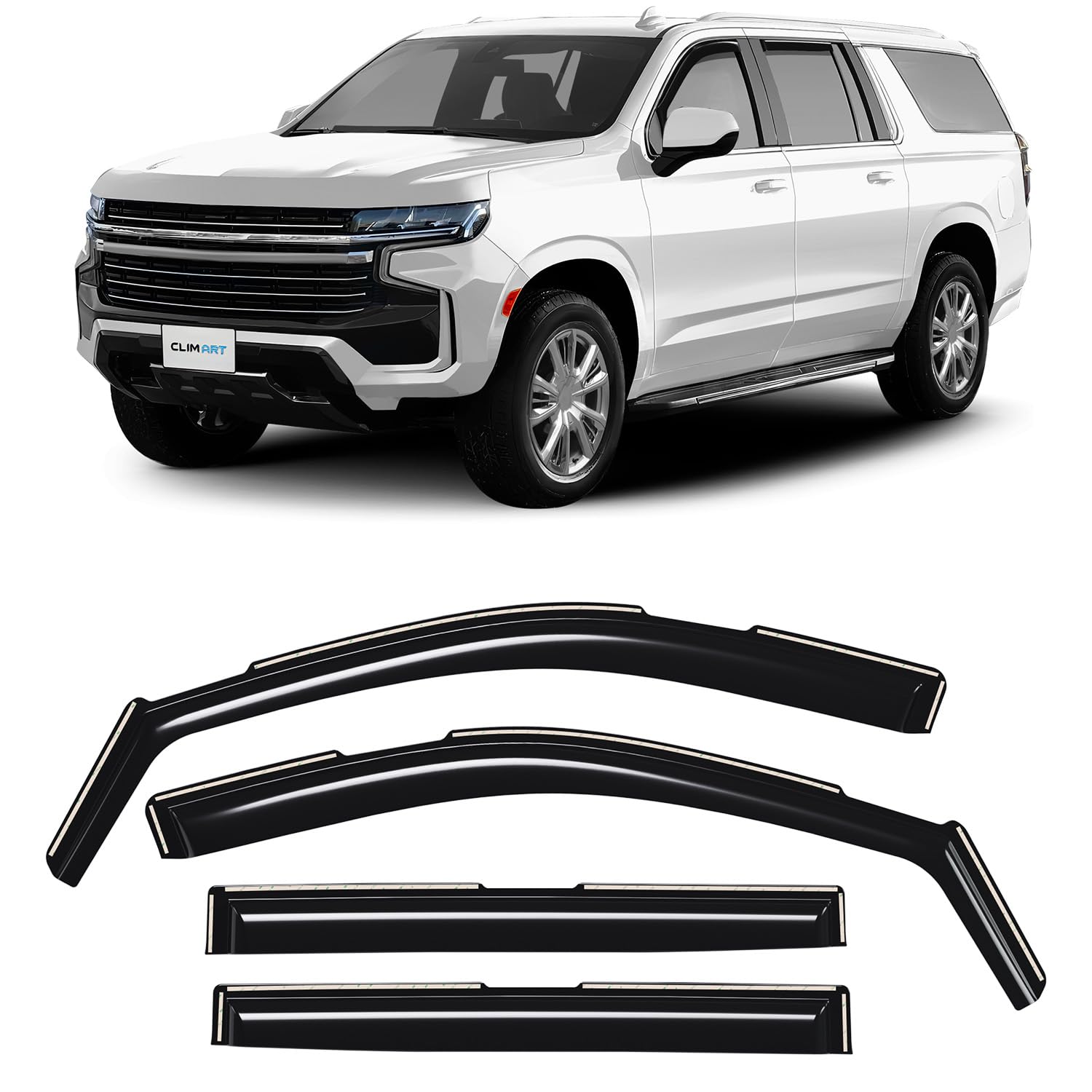 CLIM ART in-Channel Incredibly Durable Rain Guards for Chevrolet (Chevy) Suburban 2021-2025, Original Window Deflectors, Vent Window Visors, Vent Deflector, 4 pcs. - 621180