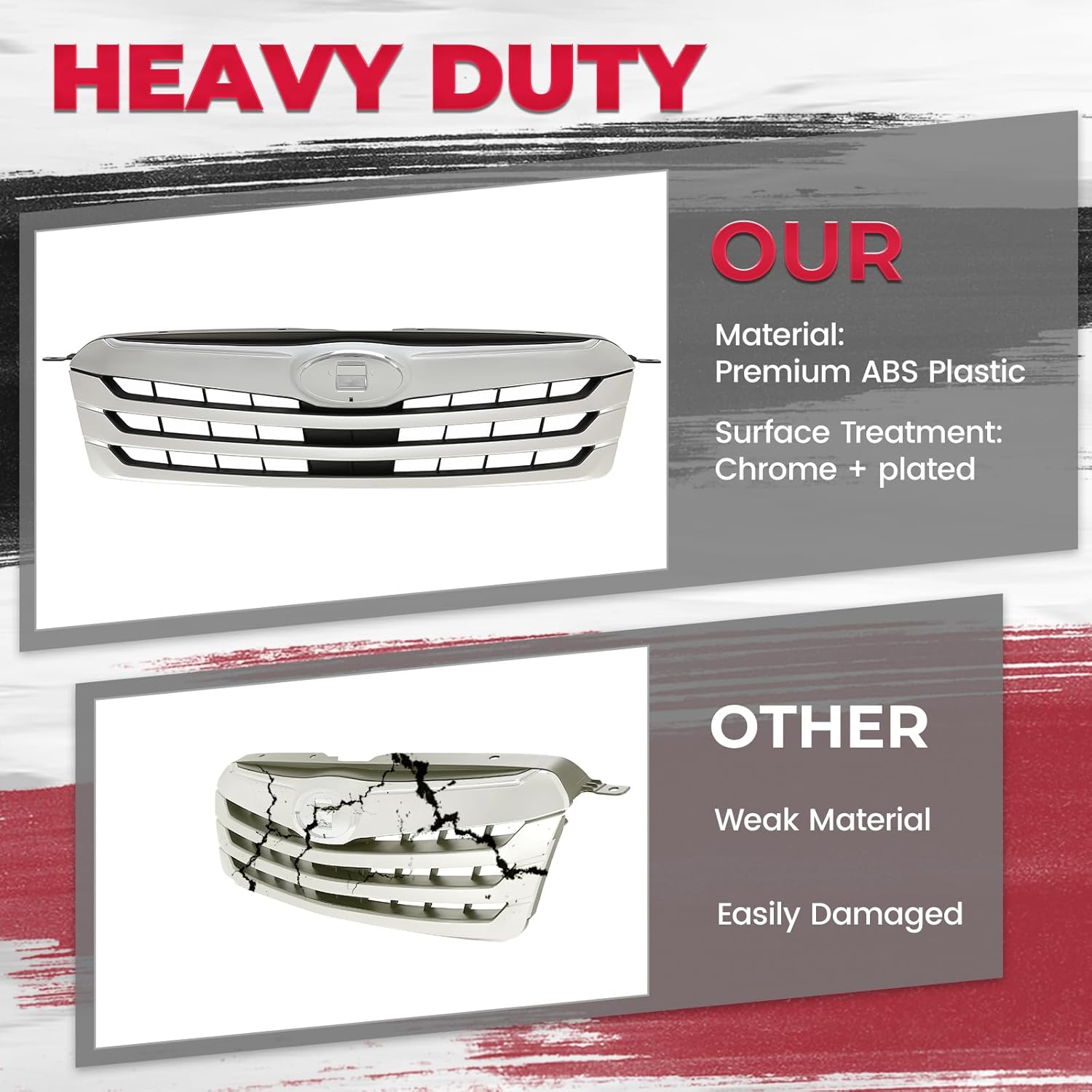 HECASA Front Grille Compatible with 2010-2012 Subaru Outback 2.5i Sport Touring 3.6R Limited Premium Grill Assembly Silvery+Balck Replacement for 91121AJ04B SU1200143