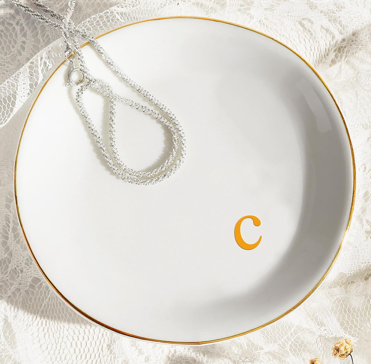 Ceramic Ring Tray Trinket Dish Jewelry Plate Tray Women Her Cool Gifts Fiance New Couple Engagement Wedding Registry Day Must Haves Items Essentials Bridal Accessories Bride Shower Stuff Bachelorette