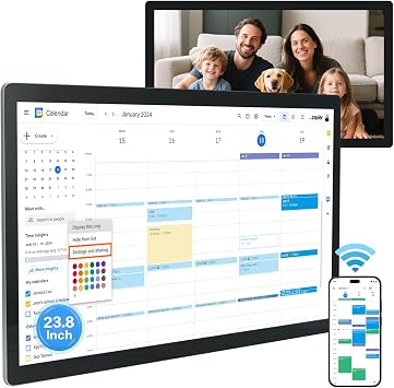 15.6 to 27 inch Touchscreen Digital Calendar & Wall Planners, Smart Whiteboard Calendar for Chore Chart & Work Schedule, Built in Speakers and Camera, Include Wall Mount & Desk Stand 23.8-inch