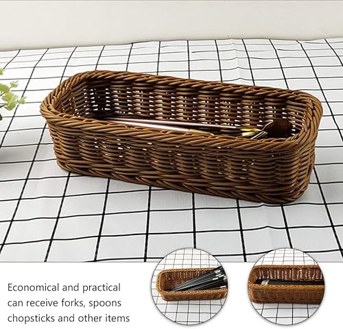 Miniatura 8 de Cabilock Cesta de almacenamiento de ratán tejida a mano, organizador de utensilios de maquillaje, contenedor tejido multiusos para ropa de