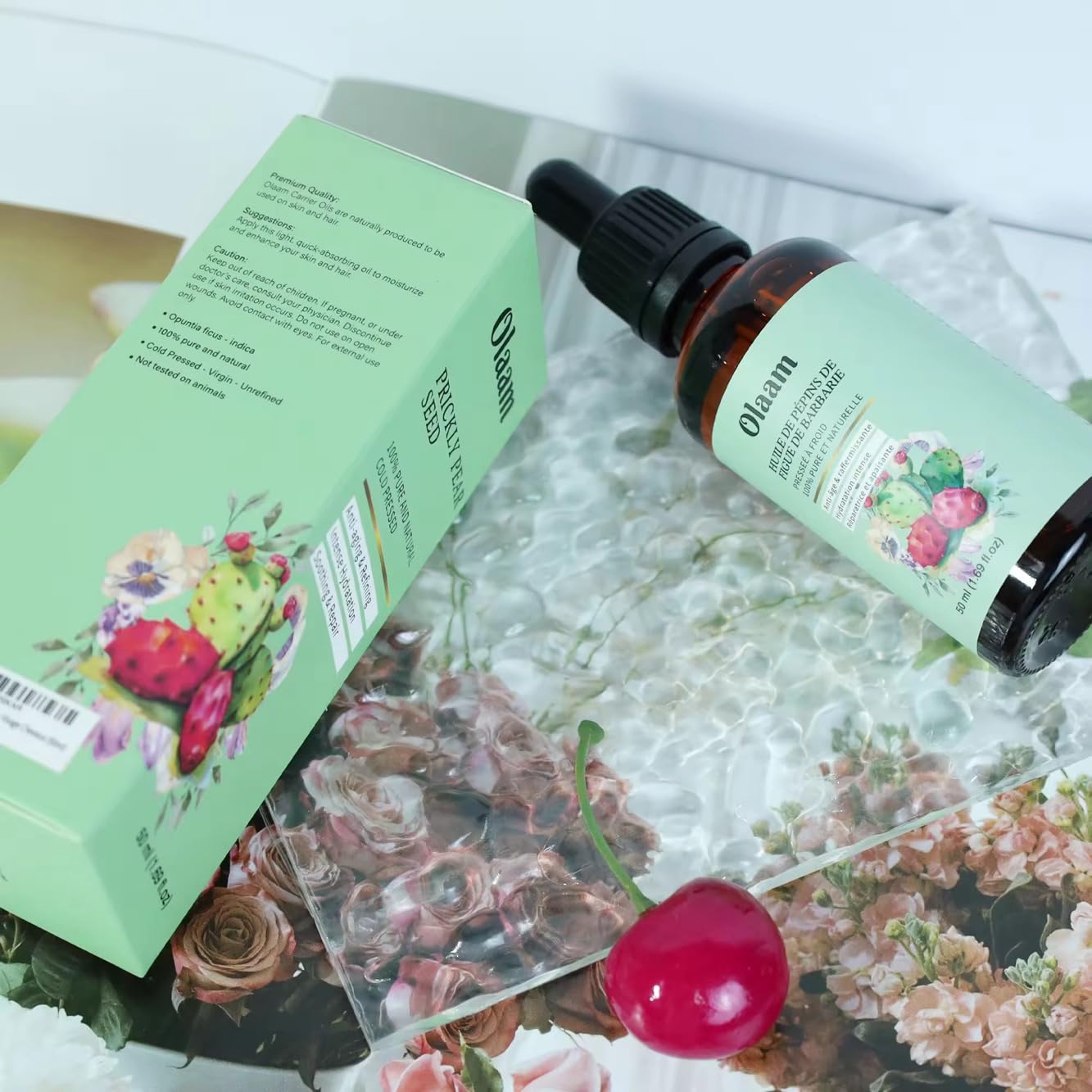 Huile de Pépins de Figue de Barbarie - Pipette - Bouteille en Verre - 100% Pure, Naturelle, Pressée à Froid - Huile de Figue de Barbarie Visage Anti-Âge et Anti Cerne Soin Visage Cheveux