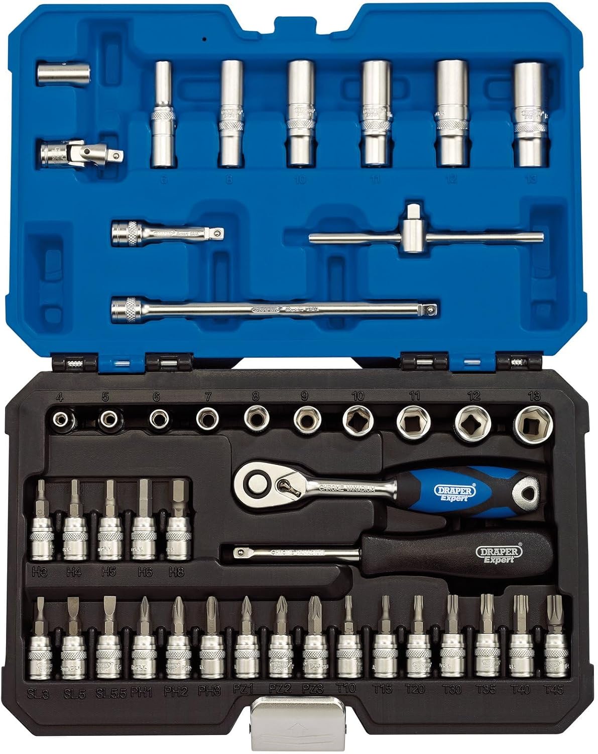 Draper 16446 Square Drive Socket Set, Silver, 1/4-Inch