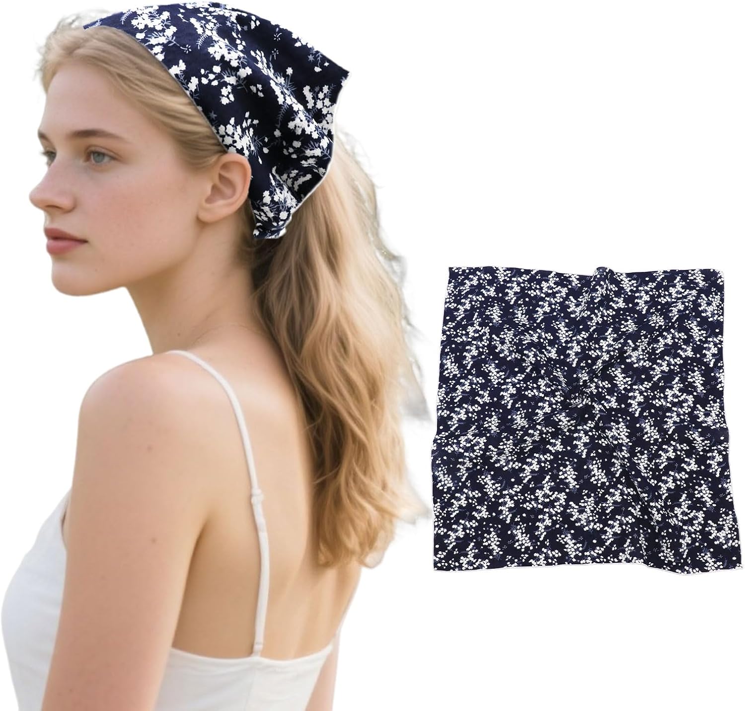 Floral Bandanas for Women Flower Cotton Square Scarf Headscarf Cute Hair Bandana for Garden Beach