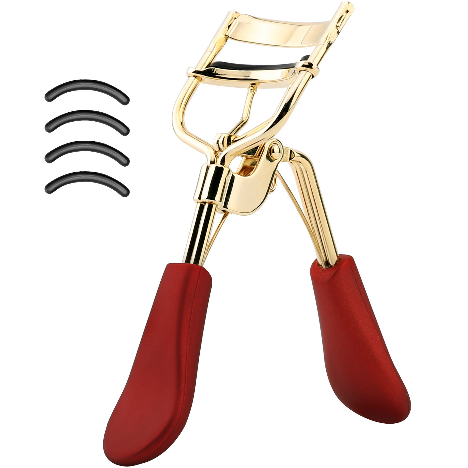 Luxspire Eyelash Curler with 4Pcs Refill Pads, Professional Handle Eye Lash Curler Iron Curling Clip Beauty Makeup Tool Fits All Eye Shapes, Red