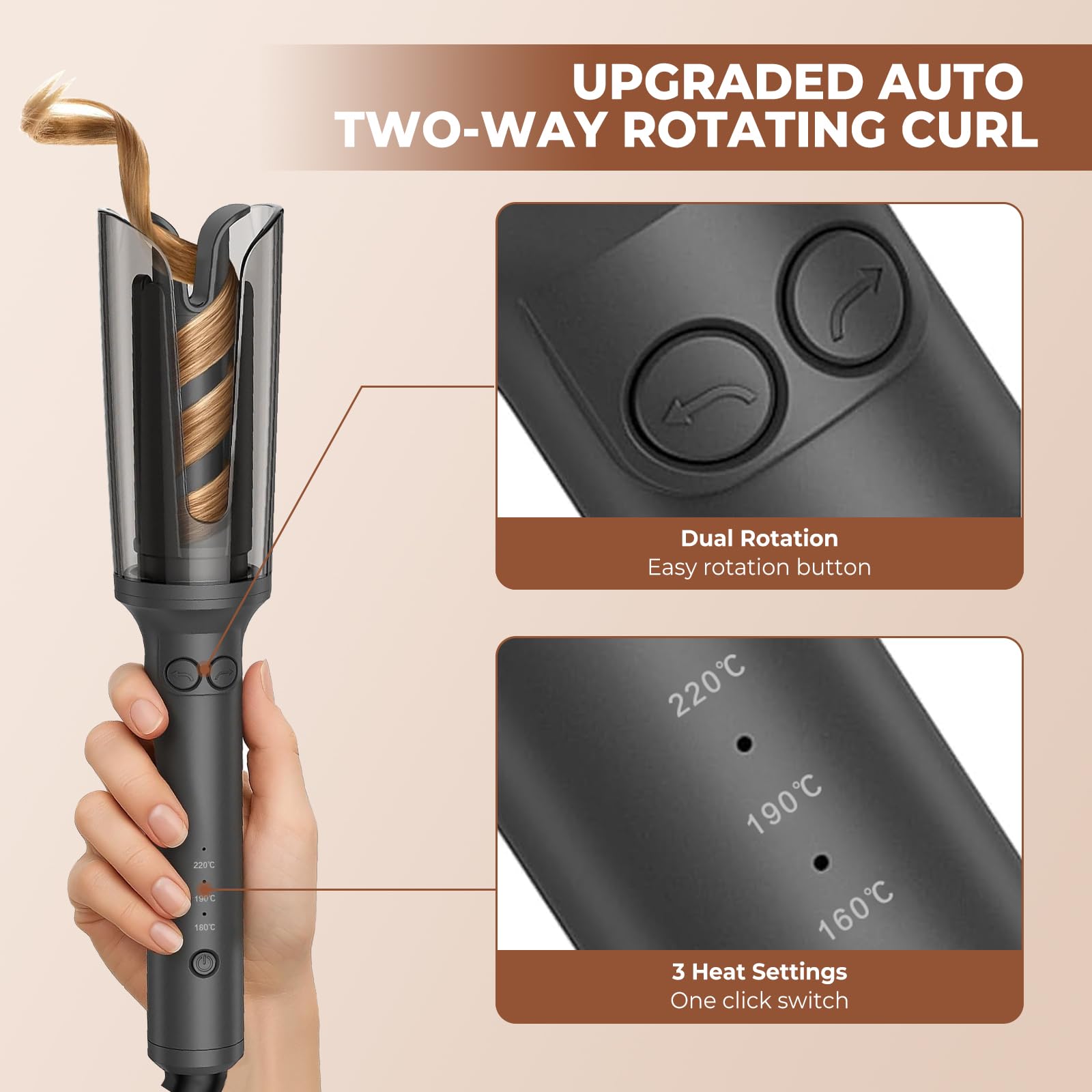 Fer à Boucler Cheveux Automatique – Ioniques Boucleur a Cheveux Automatique pour Femme avec 3 Températures Réglables, Fer à Friser 23mm Anti-Brûlure, Idéal pour Tous Types de Cheveux