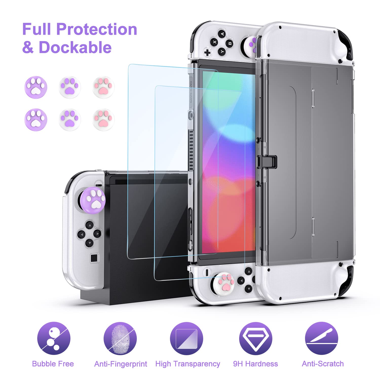 innoAura Switch OLED Case 19-in-1 Bundle for NS Switch OLED (2021), with Carrying Case, Screen Protector, Stand and Thumb Grips, Purple - Image 8