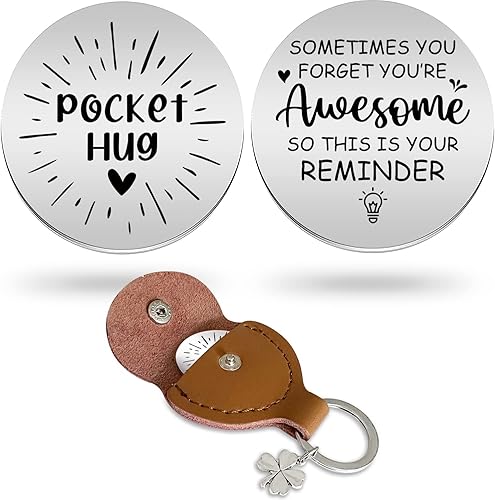 Pocket Hug Stainless Steel Memorial Token Double Sided Engraved Keychain Long Distance Relationship Keepsake Gift