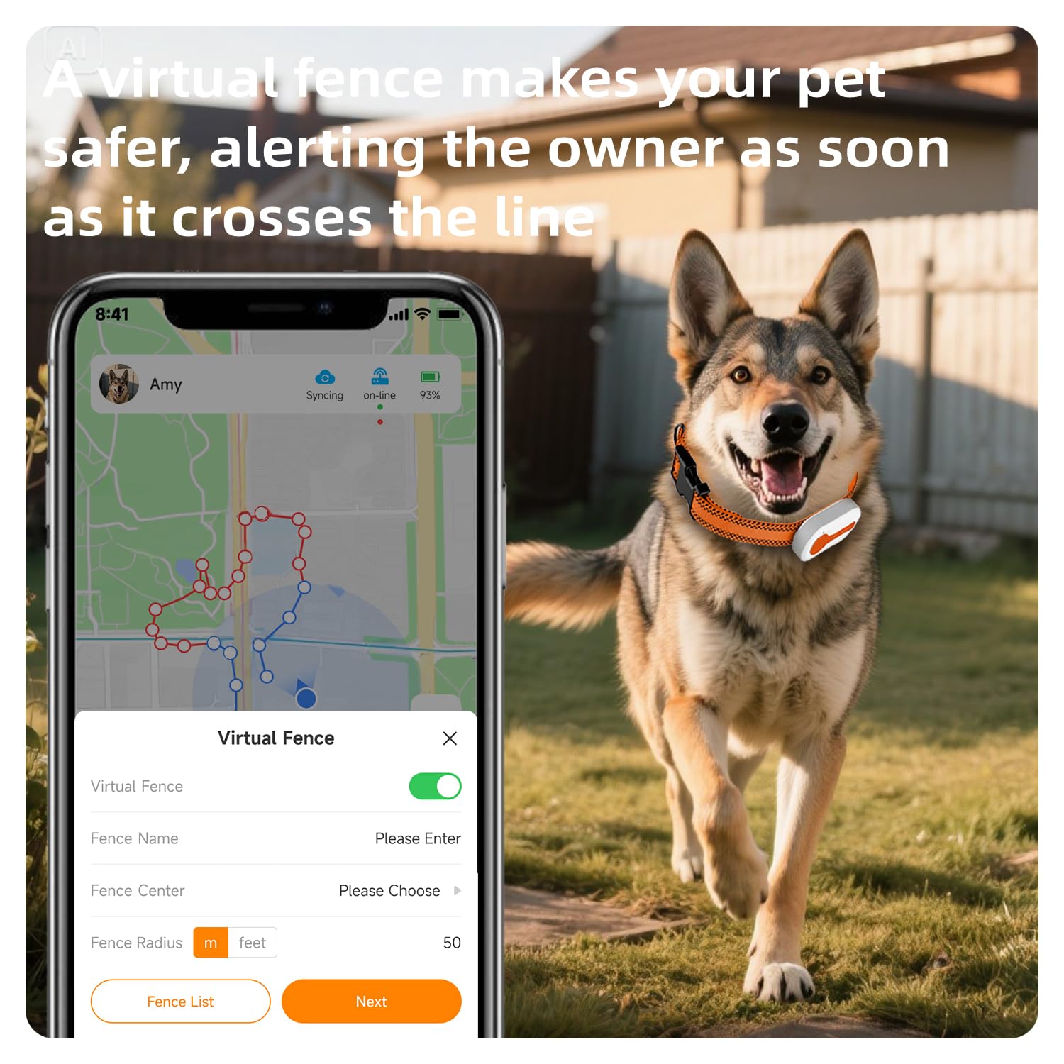 ROTX Rastreador GPS blanco para mascotas, impermeable, IP67, en tiempo real, alerta de salud y bienestar, valla virtual para mascotas de más de 11 libras, collar de perro, gato, accesorio de color