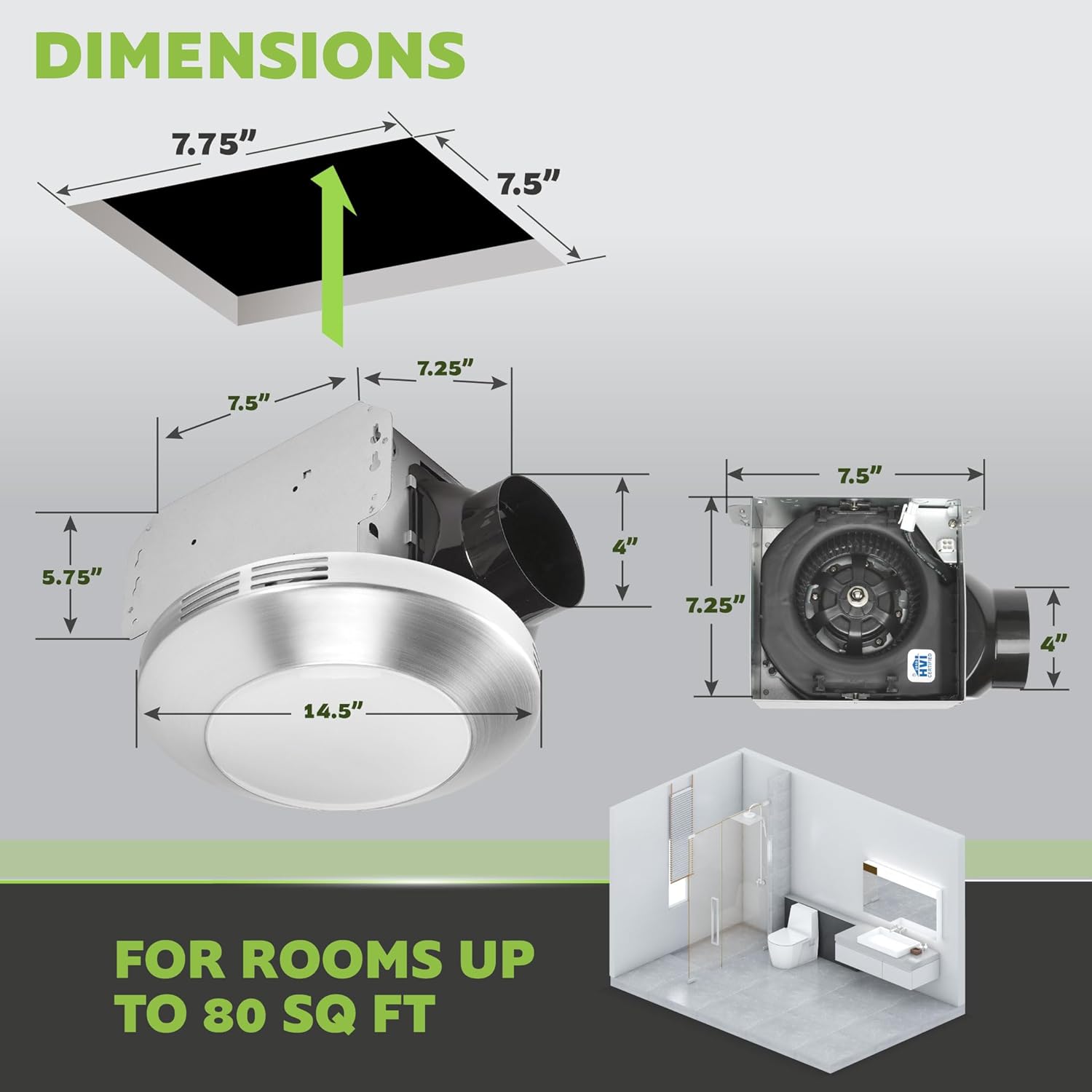 Homewerks 7117-01-BN Bathroom Integrated LED Light Ceiling Mount Exhaust Ventilation 1.1 Sones 80 CFM, Bath Fan Brushed Nickel