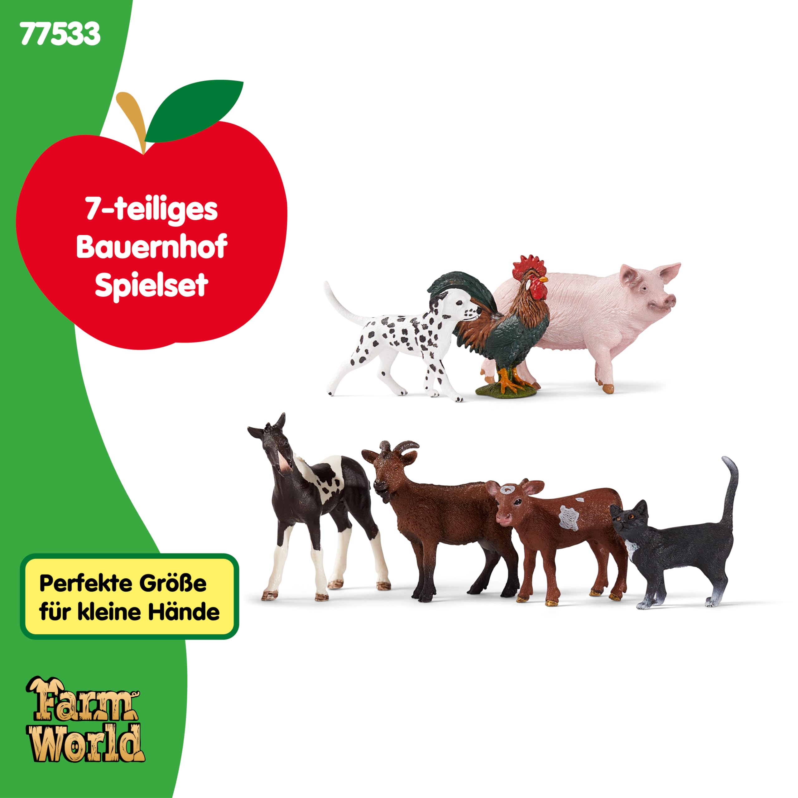 Schleich Farm World | Bauernhof Tiere Set 77533 mit Hund, Katze, Schwein, Ziege, Kuh, Pferd und Hahn | detailliertes Spielset aus 7 Teilen | Bauernhof Spielzeug ab 3 Jahre | exklusiv bei Amazon