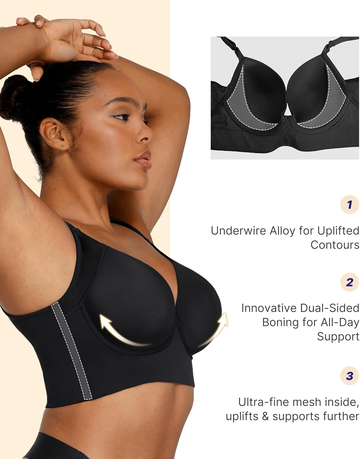 SHAPELLX Back Smooth Black Push Up Bra for Women T-Shirt Everyday Underwire(38D/DD-Black) - Image 5