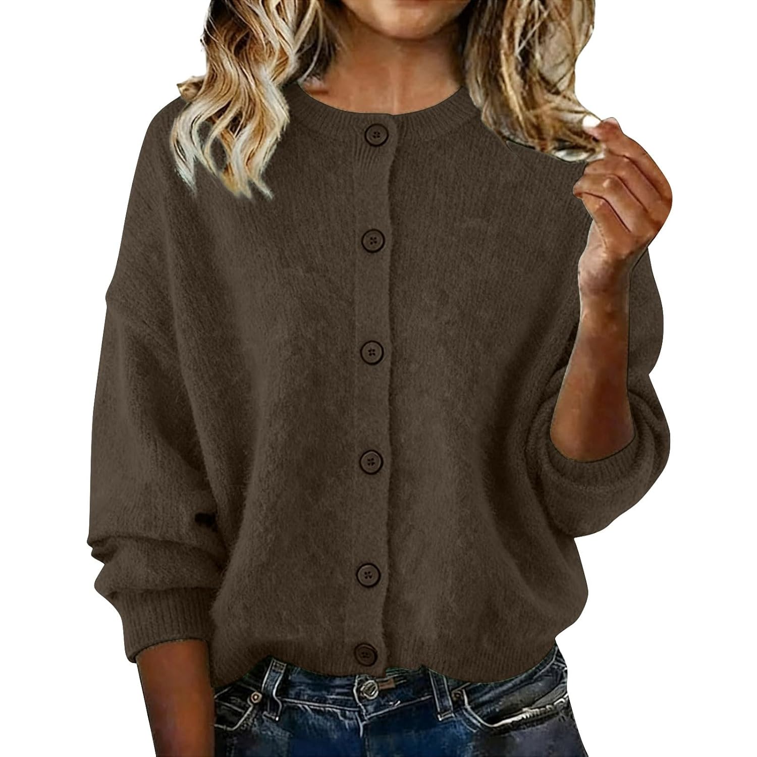 Sweaters Coats for Women Trendy Lightweight Crew Neck Warm Casual Jackets Knit Open Front Solid Comfortable Cardigan Sweaters