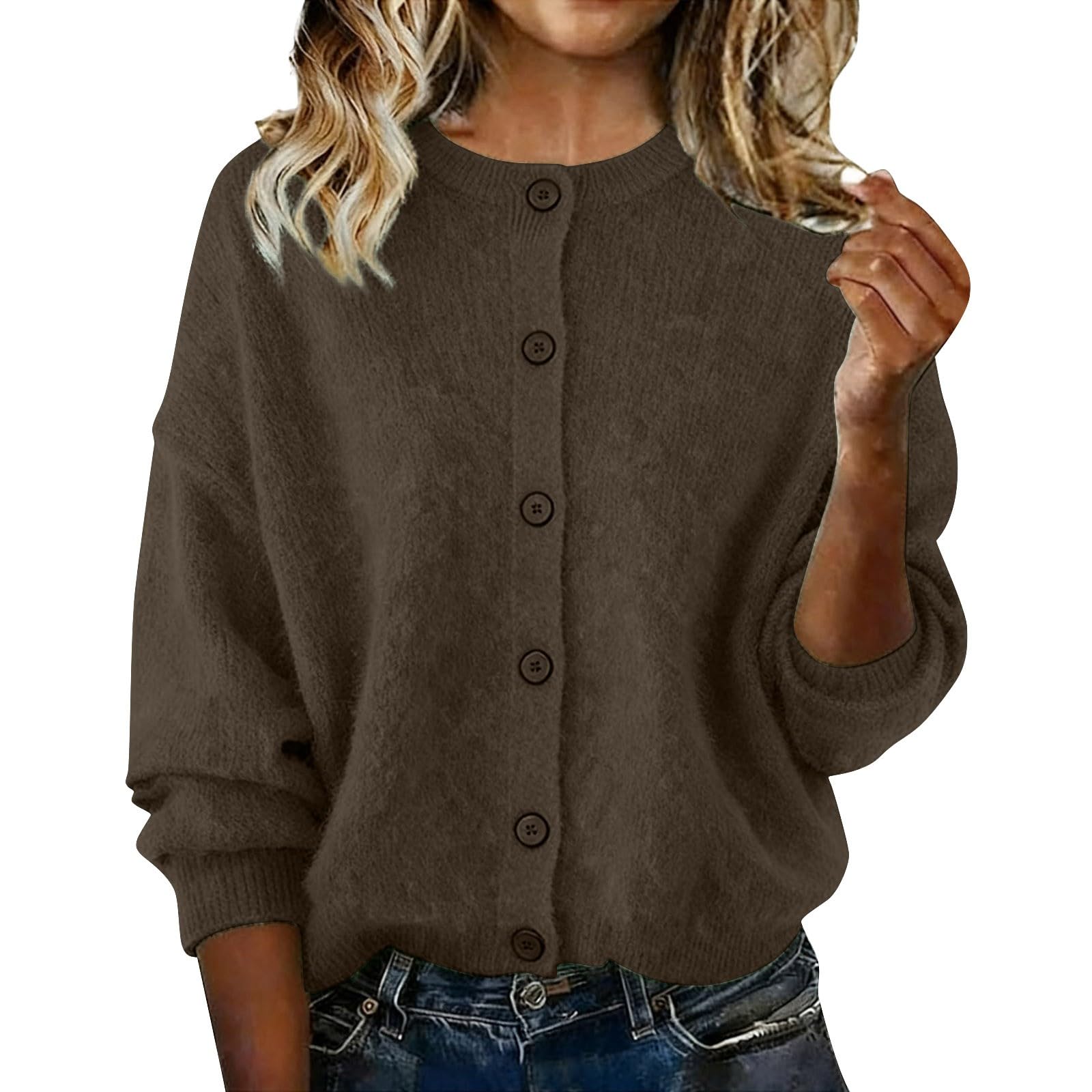 Sweaters Coats for Women Trendy Lightweight Crew Neck Warm Casual Jackets Knit Open Front Solid Comfortable Cardigan Sweaters