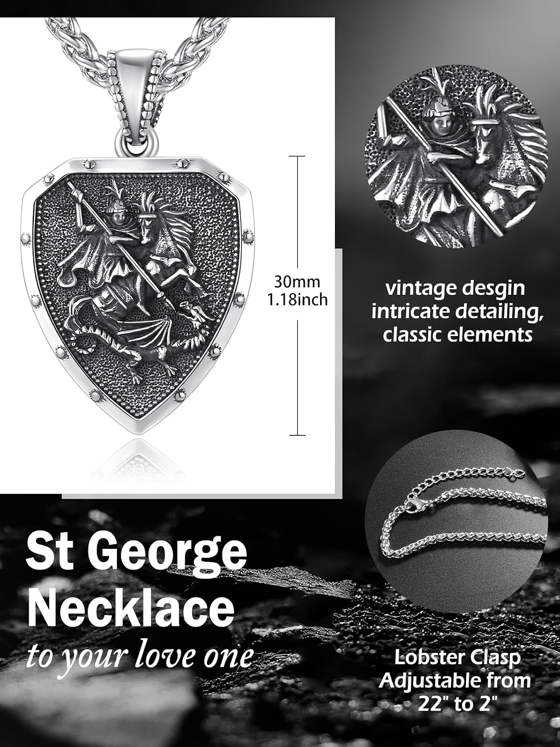 St George Necklace for Men 925 Sterling Silver Pendant with Stainless Steel Chain - Elegant Jewelry Gift